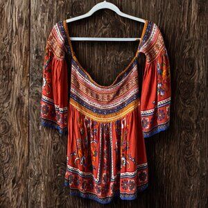 Pinky Brand Bohemian Off-The-Shoulder Top with Smocking - Size L